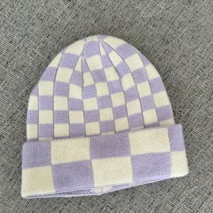 Lavender Checkered Knit Beanie